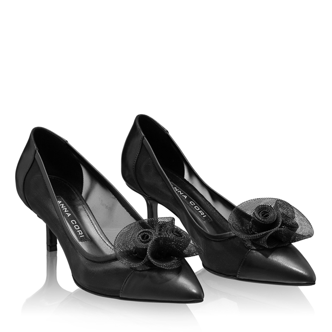 Imagine Pantofi Eleganti Dama 8081 Vitello+Rete Negru